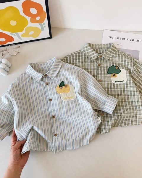 Áo Sơ Mi Dài Tay SPROUT Thêu Rau Củ Cho Bé Trai