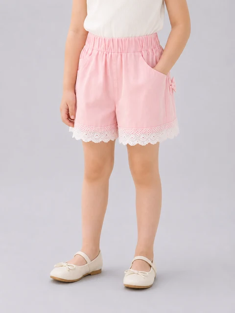 Quần Short Kaki Sunflower Phối Nơ Viền Ren Cho Bé
