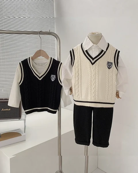 Áo Gile Len School Cashmere Mềm Mịn Cho Bé