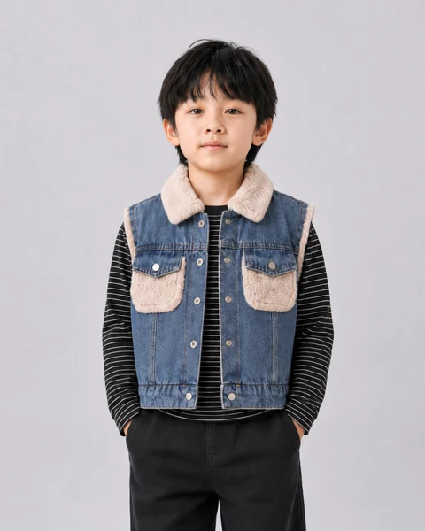 Áo Gile Denim Cow Dễ Phối Đồ Cho Bé