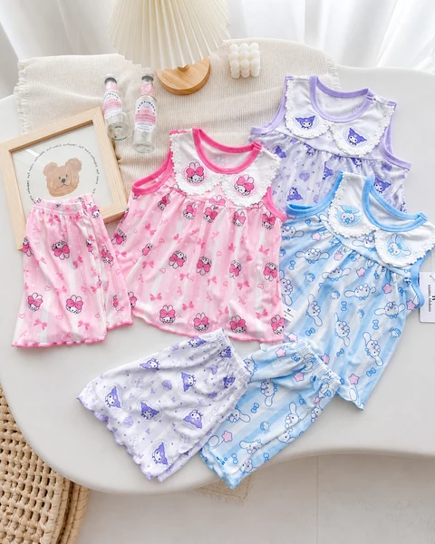 Bộ Thun Lạnh Kuromi Họa Tiết Hoạt Hình Cho Bé