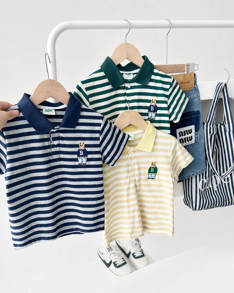 Áo Polo Kẻ Ngang Rube Cotton Mềm Mát Cho Bé