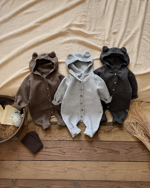 Bodysuit Len Vintage Phong Cách Thu Đông Cho Bé