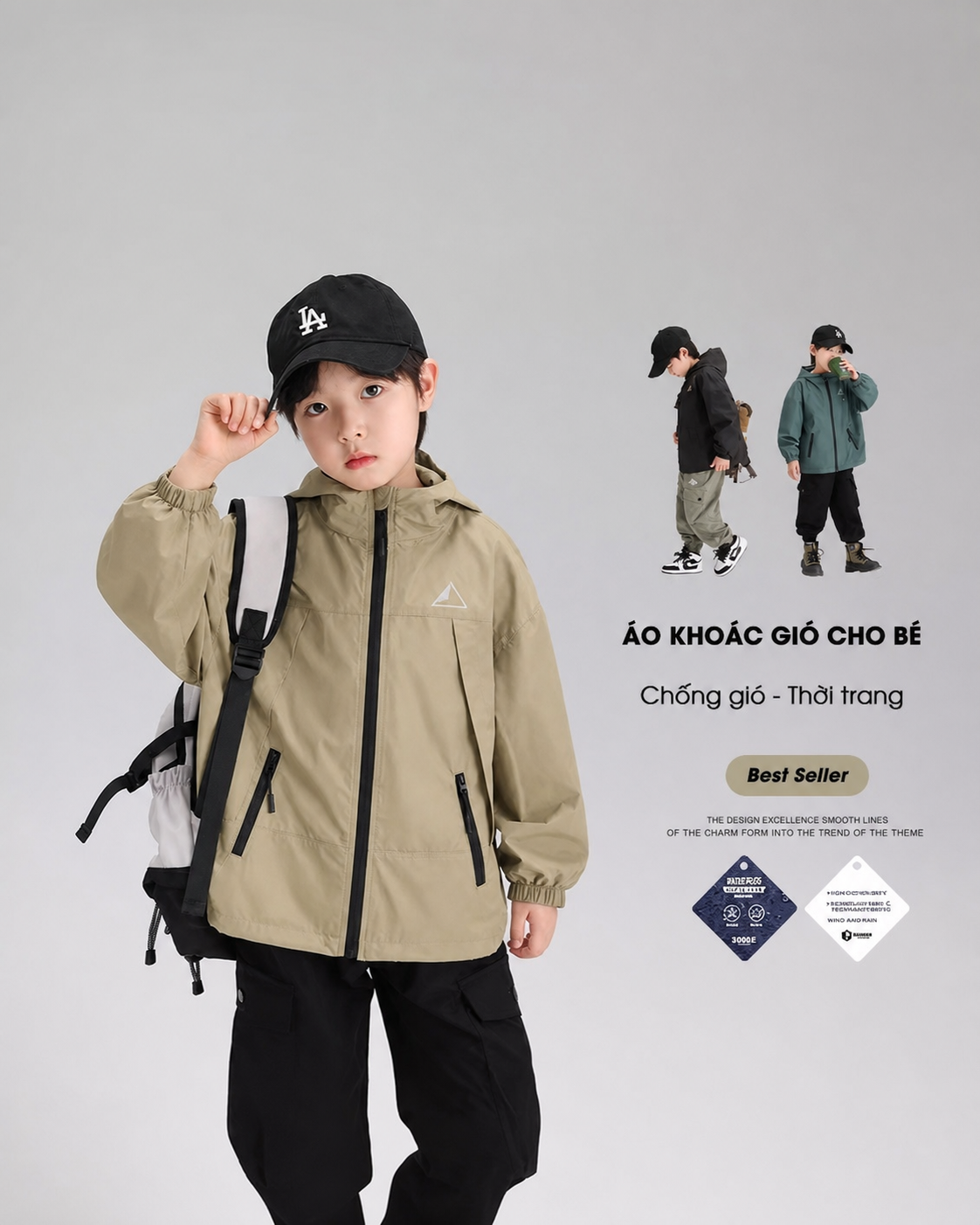 Áo Khoác Gió Mountain 2 Lớp Cho Bé